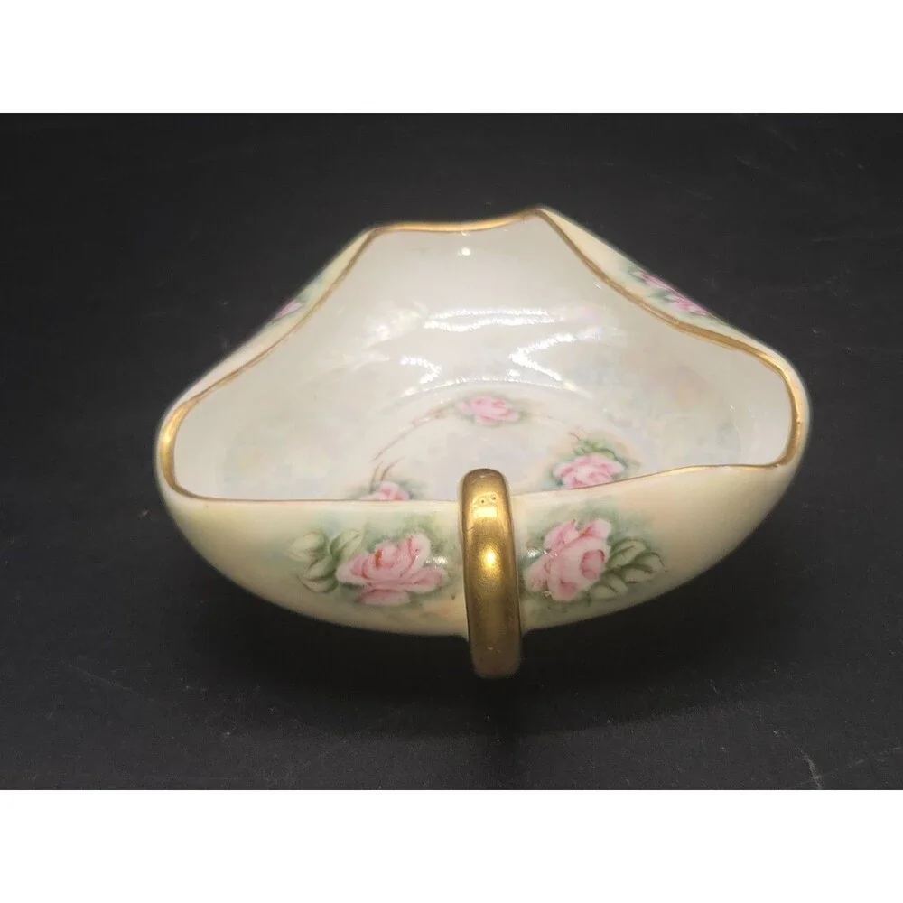 Vtg Epiag Royal Czechoslovakia Porcelain Candy Dish Gold Yellow Roses Triangle